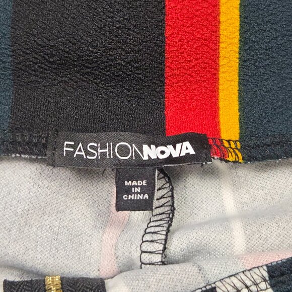 Fashion Nova 1X High Rise Wide Leg Pants Multicolor Stripe Zip Front Stretch - Picture 5 of 12